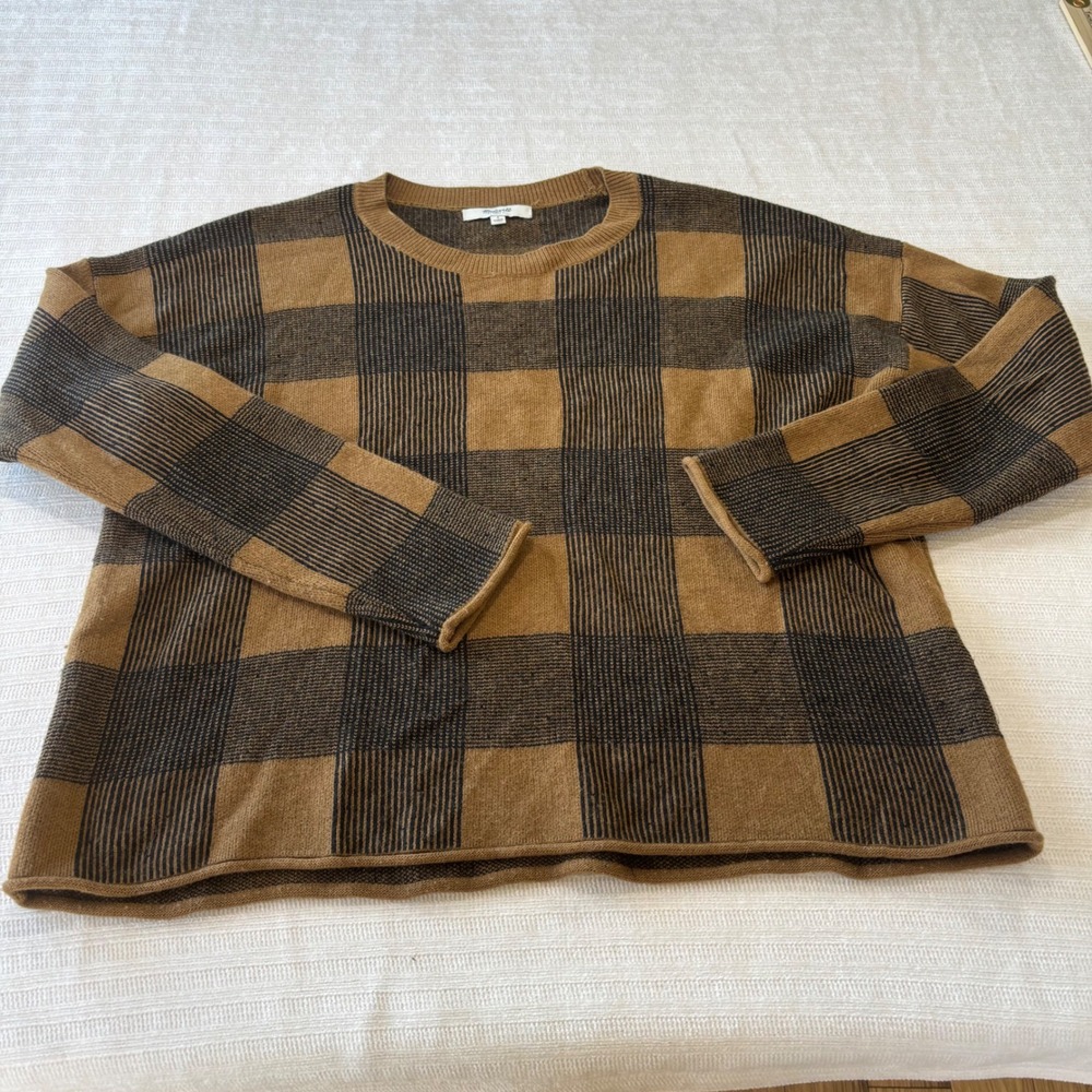 Madewell Brown Black Buffalo Check Plaid Merino Wool Alpaca Sweater S E0184